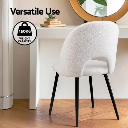 Fantome | Modern White Boucle Fabric Metal Dining Chairs Set Of 2 | White