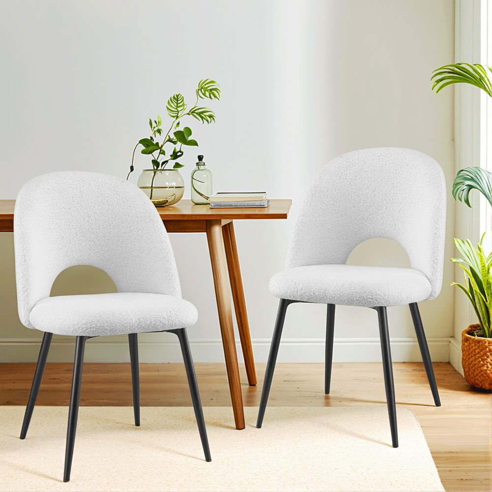 Fantome | Modern White Boucle Fabric Metal Dining Chairs Set Of 2 | White