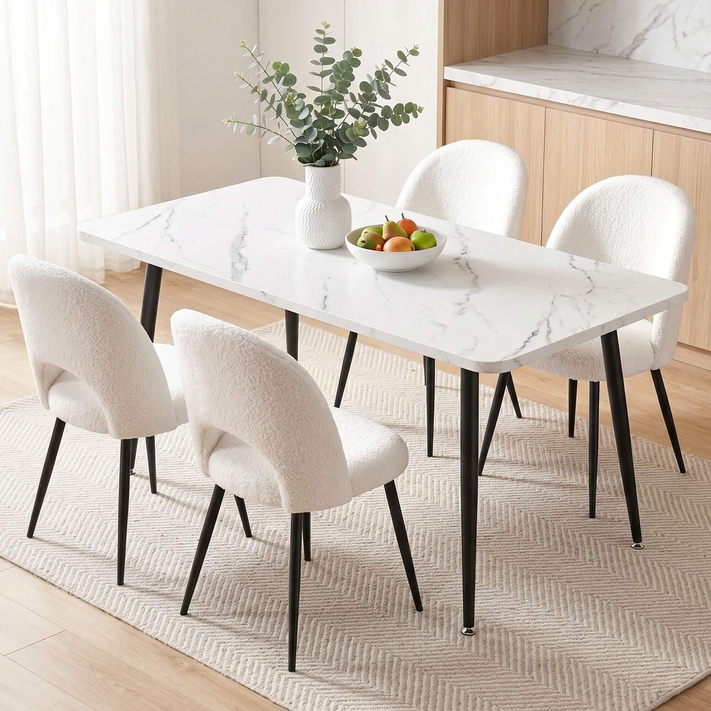 Fantome | Modern White Boucle Fabric Metal Dining Chairs Set Of 2 | White