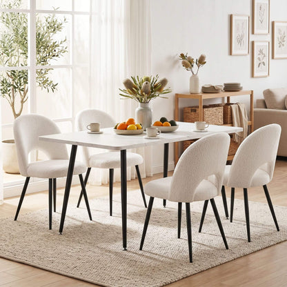 Fantome | Modern White Boucle Fabric Metal Dining Chairs Set Of 2 | White