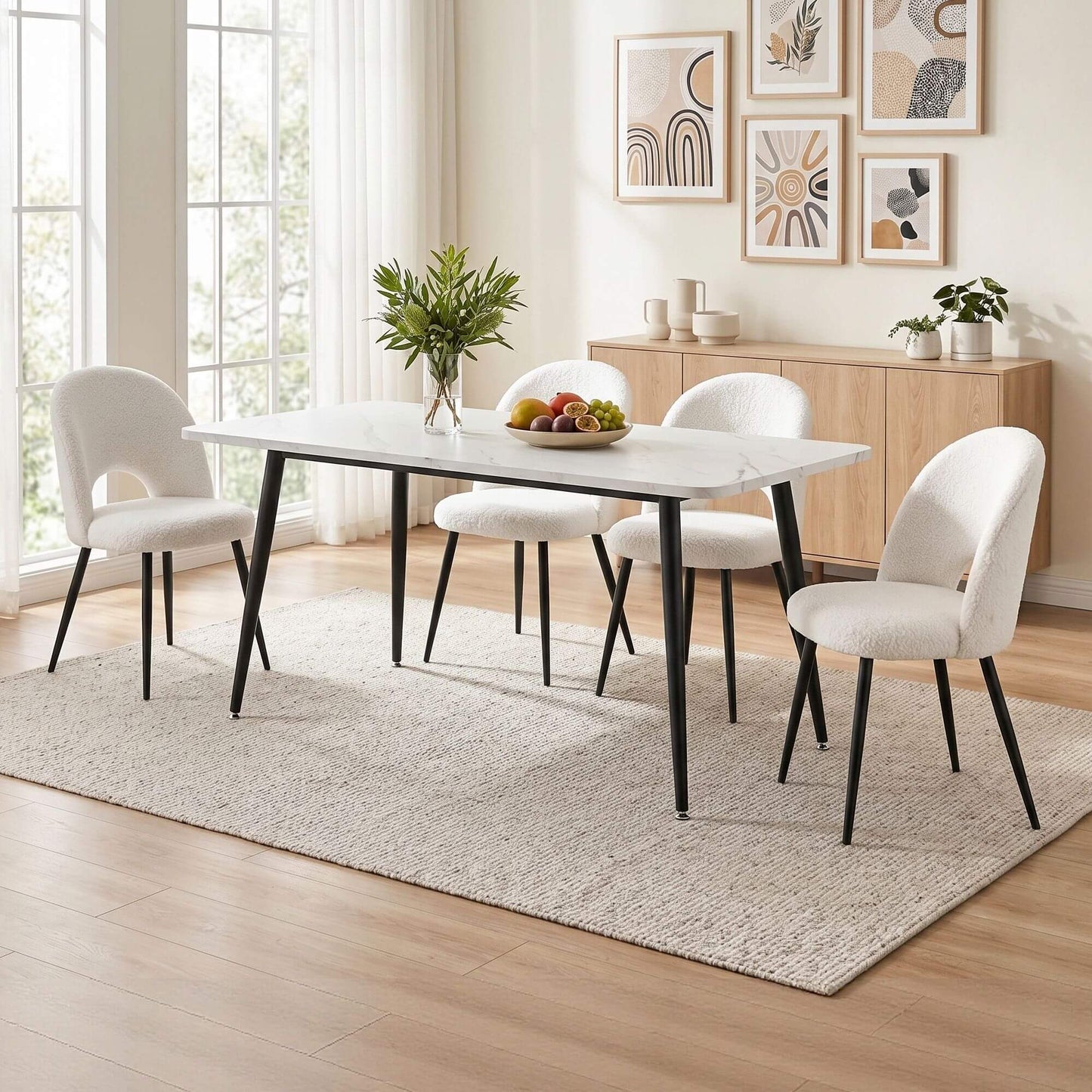 Fantome | Modern White Boucle Fabric Metal Dining Chairs Set Of 2 | White