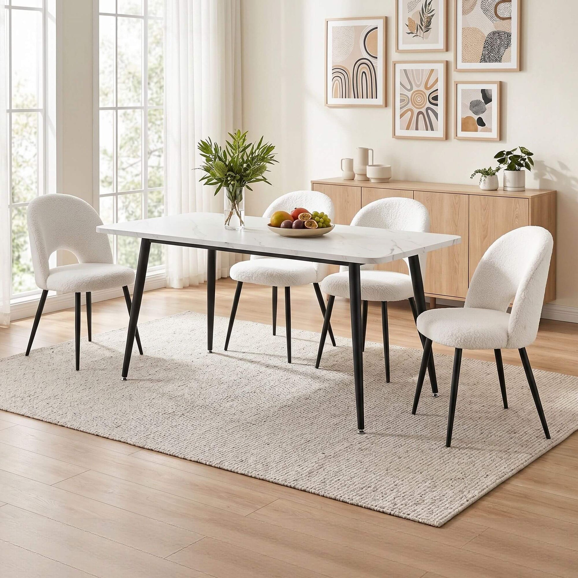 Fantome | Modern White Boucle Fabric Metal Dining Chairs Set Of 2 | White