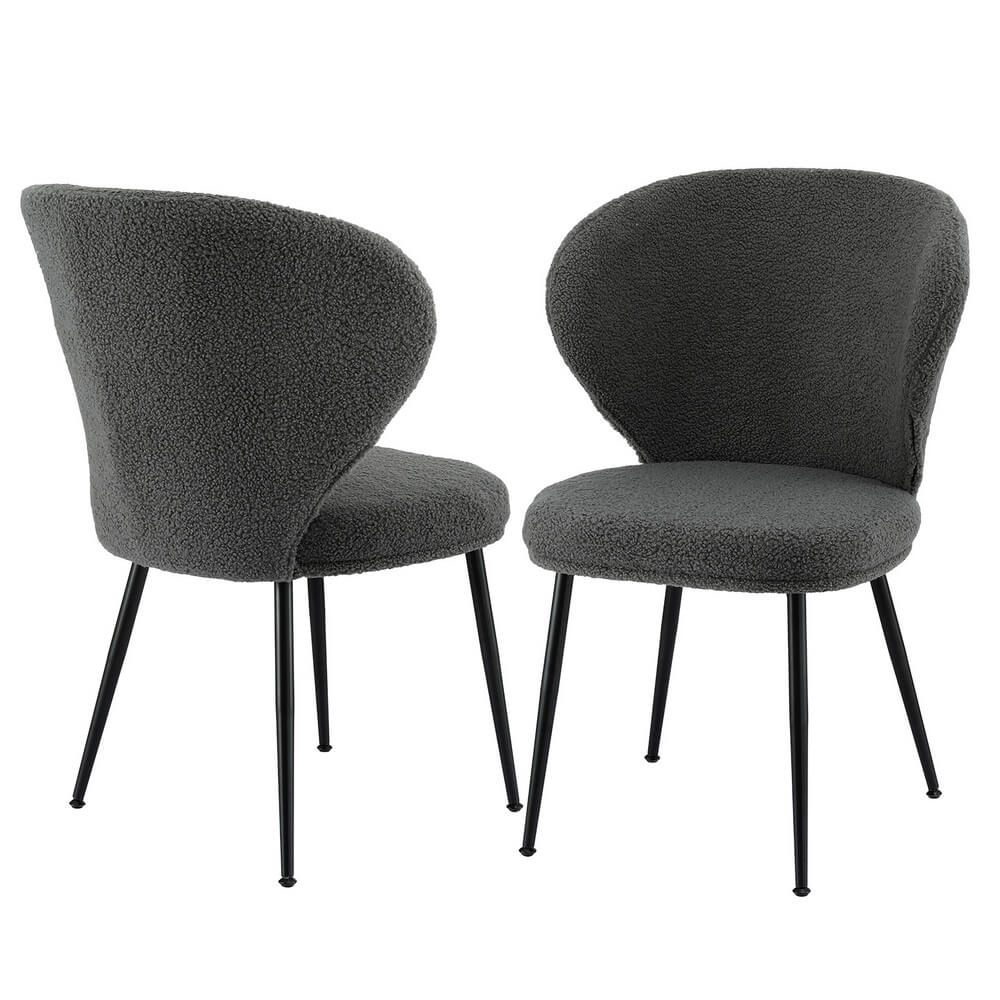 Feathertop | Modern Sherpa Boucle Grey White Fabric Dining Chairs | Set Of 2 | Grey