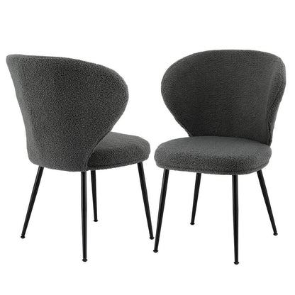 Feathertop | Modern Sherpa Boucle Grey White Fabric Dining Chairs | Set Of 2 | Grey
