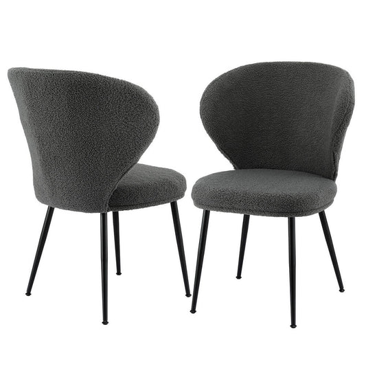 Feathertop | Modern Sherpa Boucle Grey White Fabric Dining Chairs | Set Of 2 | Grey