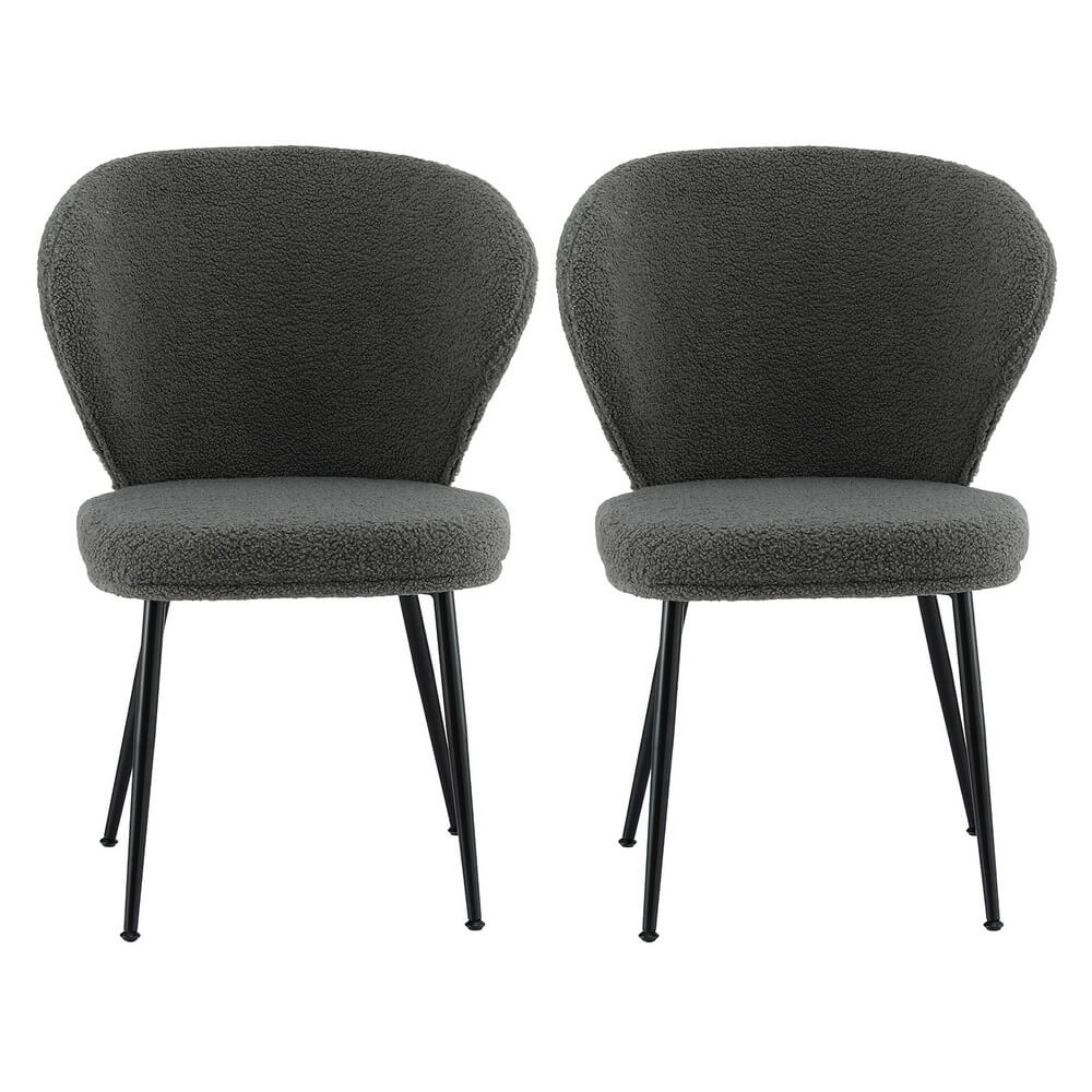 Feathertop | Modern Sherpa Boucle Grey White Fabric Dining Chairs | Set Of 2 | Grey