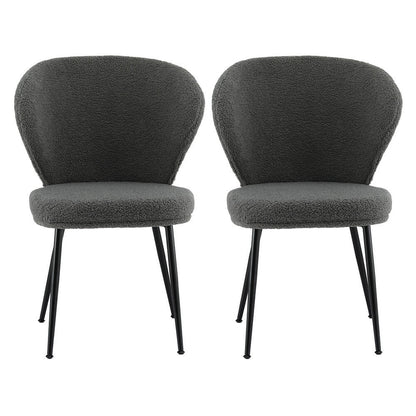 Feathertop | Modern Sherpa Boucle Grey White Fabric Dining Chairs | Set Of 2 | Grey
