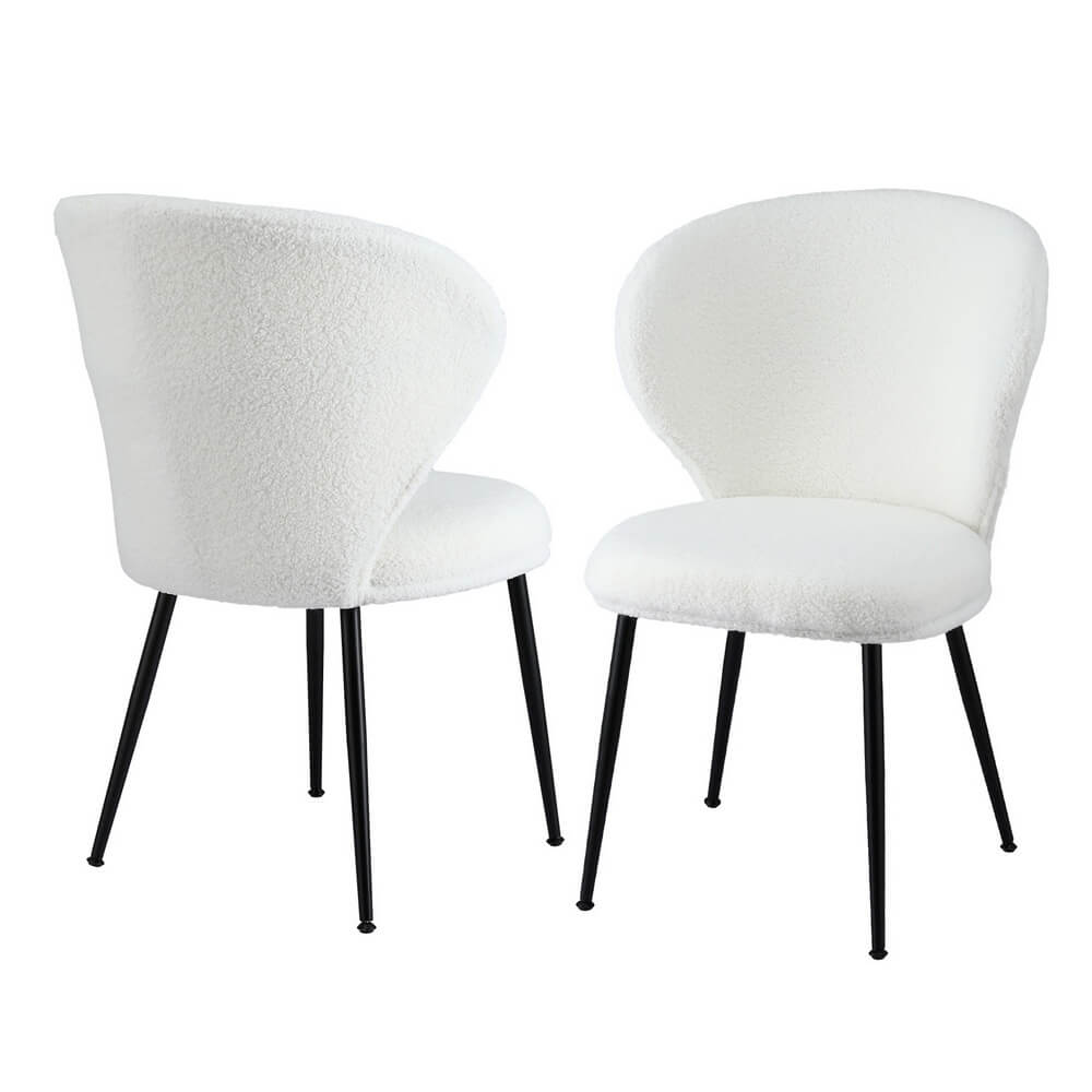 Feathertop | Modern Sherpa Boucle Grey White Fabric Dining Chairs | Set Of 2 | White