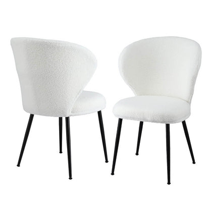 Feathertop | Modern Sherpa Boucle Grey White Fabric Dining Chairs | Set Of 2 | White