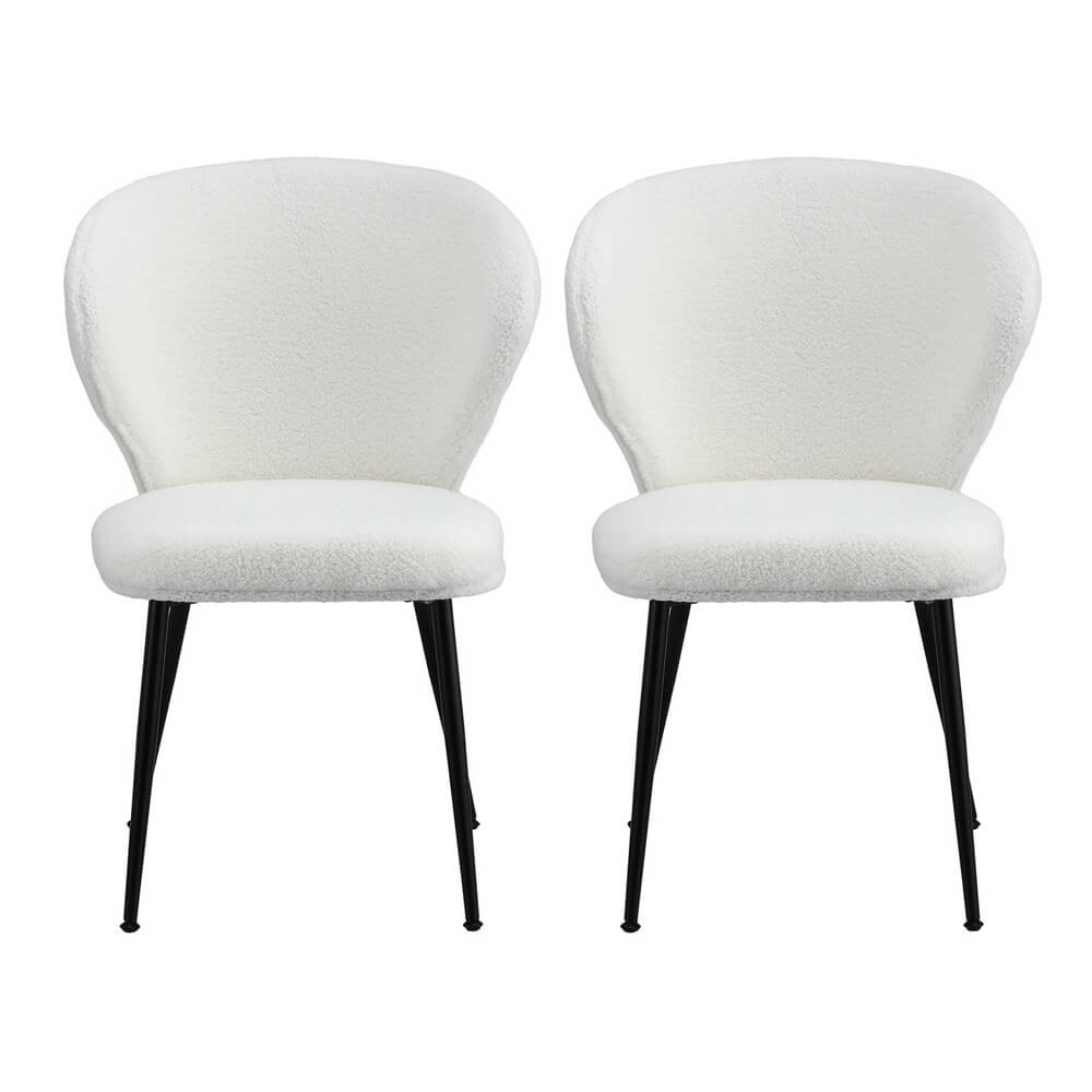 Feathertop | Modern Sherpa Boucle Grey White Fabric Dining Chairs | Set Of 2 | White