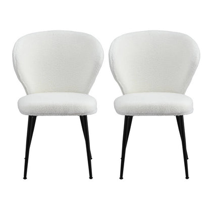 Feathertop | Modern Sherpa Boucle Grey White Fabric Dining Chairs | Set Of 2 | White