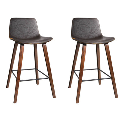 Felix | Modern Wooden Brown PU Leather Bar Stools | Set Of 2 | Brown