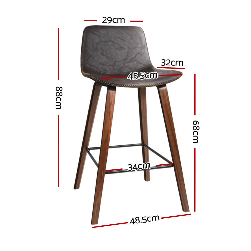 Felix | Modern Wooden Brown PU Leather Bar Stools | Set Of 2 | Brown