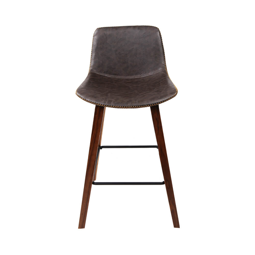 Felix | Modern Wooden Brown PU Leather Bar Stools | Set Of 2 | Brown