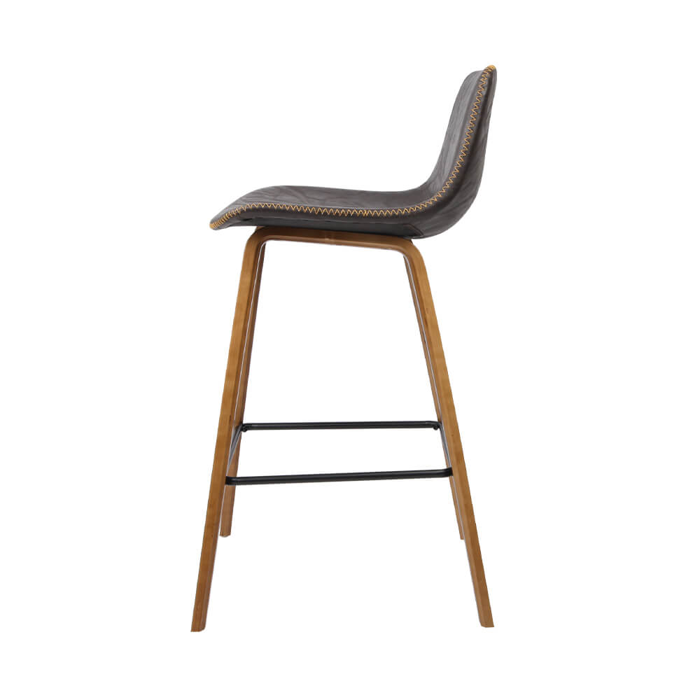 Felix | Modern Wooden Brown PU Leather Bar Stools | Set Of 2 | Brown