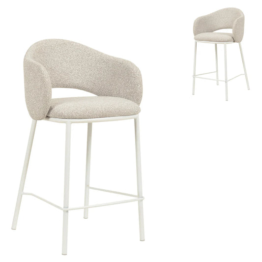 Fieldstone | Clay Grey Coastal Modern Bar Stools With Arms | Set Of 2 | White