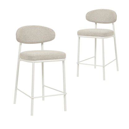 Finlay | Clay Grey Fabric Modern Commercial Coastal White Metal Bar Stools | Set Of 2