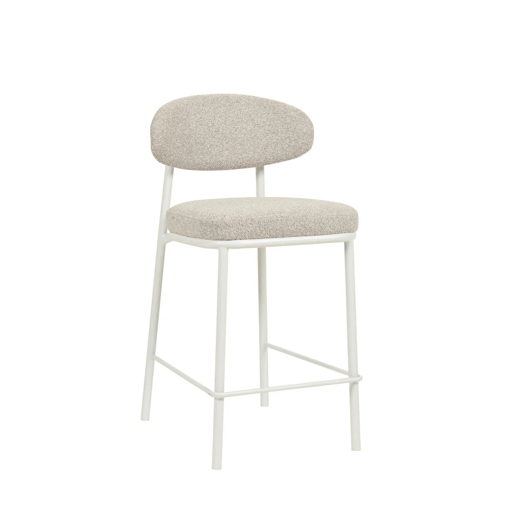 Finlay | Clay Grey Fabric Modern Commercial Coastal White Metal Bar Stools | Set Of 2