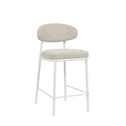 Finlay | Clay Grey Fabric Modern Commercial Coastal White Metal Bar Stools | Set Of 2