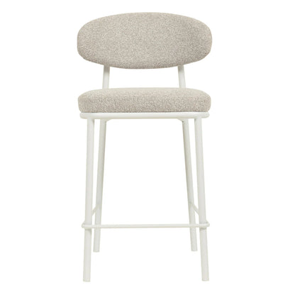 Finlay | Clay Grey Fabric Modern Commercial Coastal White Metal Bar Stools | Set Of 2
