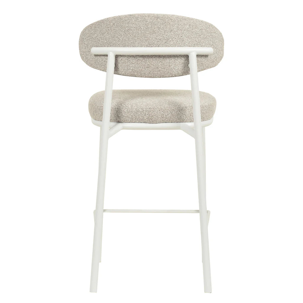 Finlay | Clay Grey Fabric Modern Commercial Coastal White Metal Bar Stools | Set Of 2
