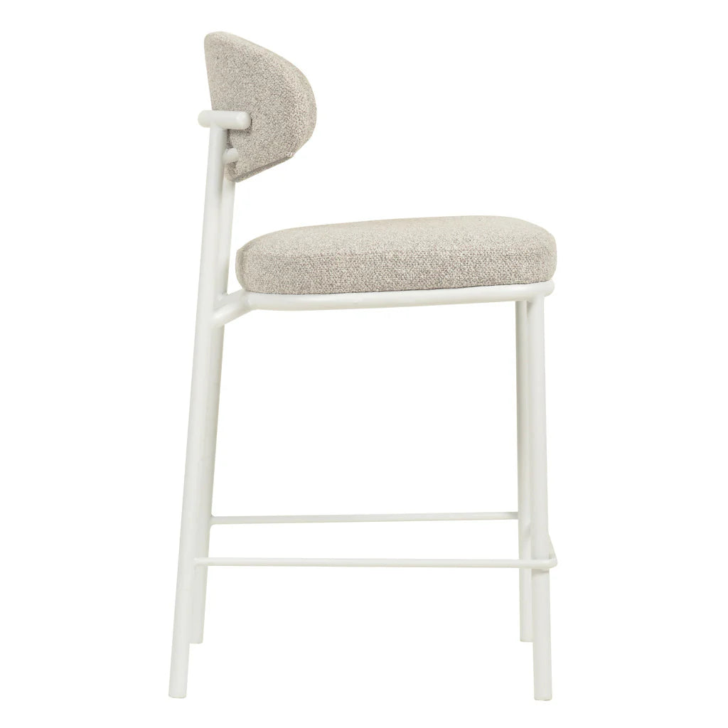 Finlay | Clay Grey Fabric Modern Commercial Coastal White Metal Bar Stools | Set Of 2