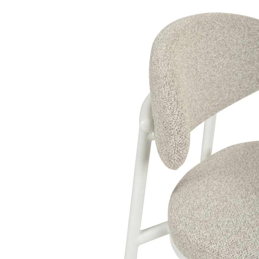 Finlay | Clay Grey Fabric Modern Commercial Coastal White Metal Bar Stools | Set Of 2
