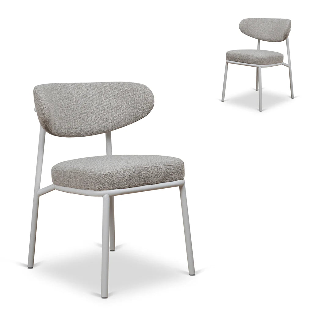Finlay | Clay Grey Fabric Modern Commercial Coastal White Metal Dining Chairs | Set Of 2