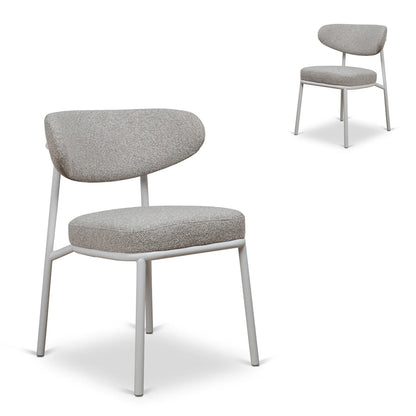 Finlay | Clay Grey Fabric Modern Commercial Coastal White Metal Dining Chairs | Set Of 2
