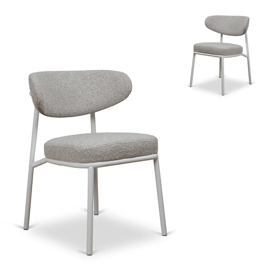 Finlay | Clay Grey Fabric Modern Commercial Coastal White Metal Dining Chairs | Set Of 2