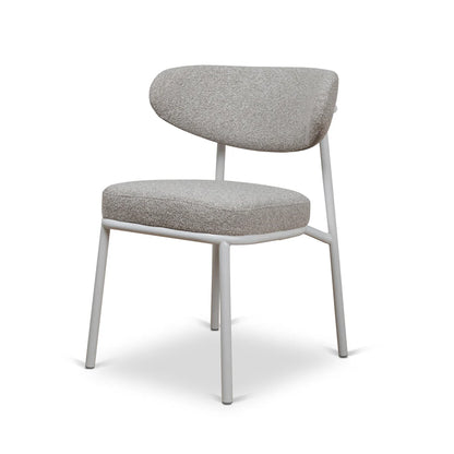 Finlay | Clay Grey Fabric Modern Commercial Coastal White Metal Dining Chairs | Set Of 2