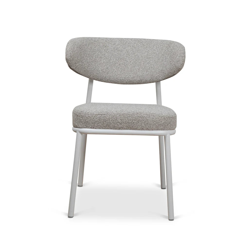 Finlay | Clay Grey Fabric Modern Commercial Coastal White Metal Dining Chairs | Set Of 2