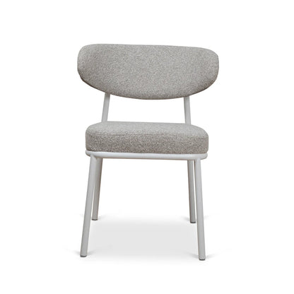 Finlay | Clay Grey Fabric Modern Commercial Coastal White Metal Dining Chairs | Set Of 2