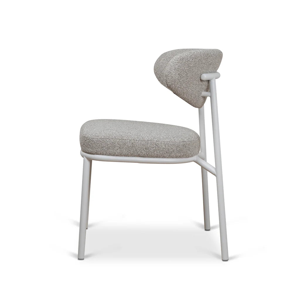 Finlay | Clay Grey Fabric Modern Commercial Coastal White Metal Dining Chairs | Set Of 2