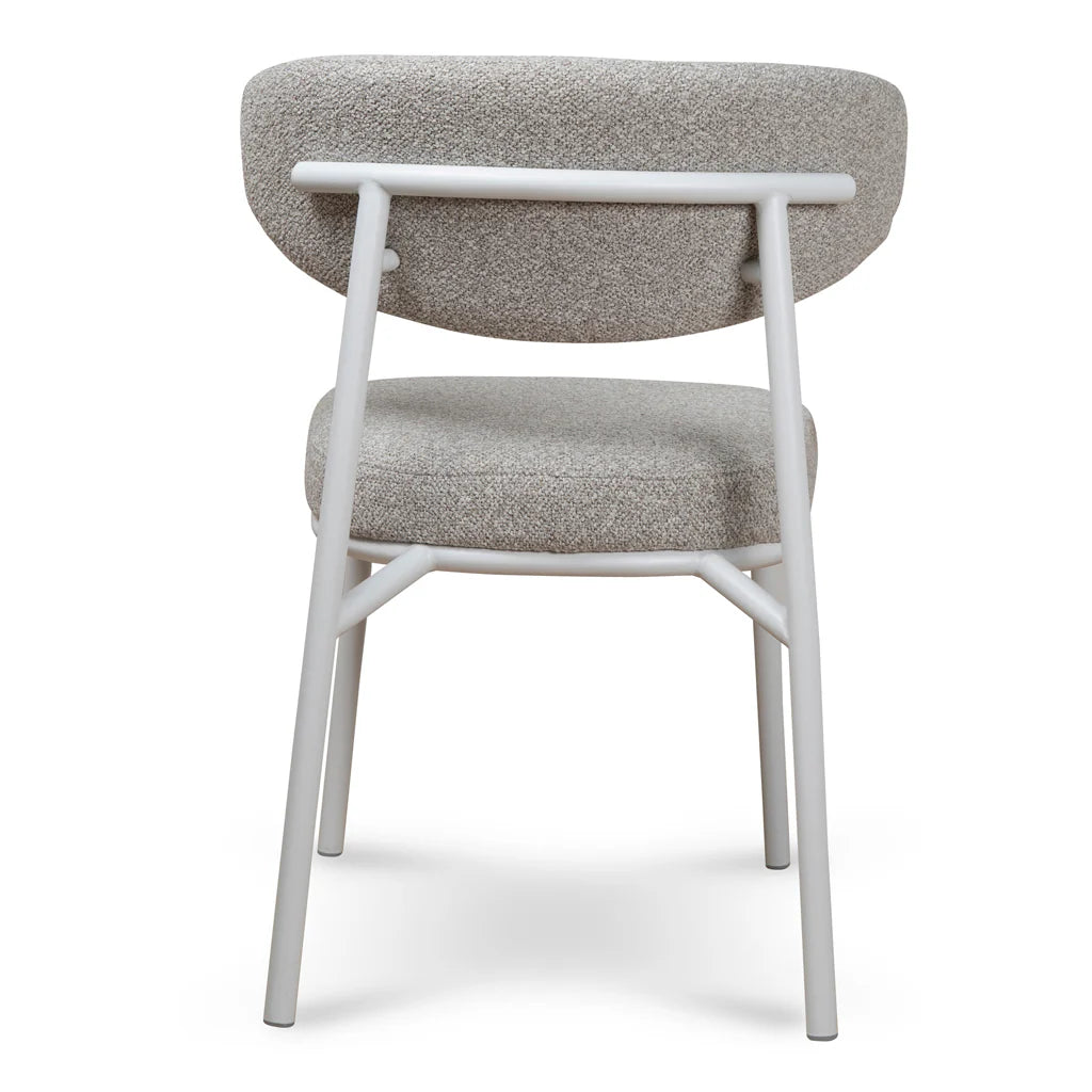 Finlay | Clay Grey Fabric Modern Commercial Coastal White Metal Dining Chairs | Set Of 2
