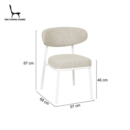 Finlay | Clay Grey Fabric Modern Commercial Coastal White Metal Dining Chairs | Set Of 2