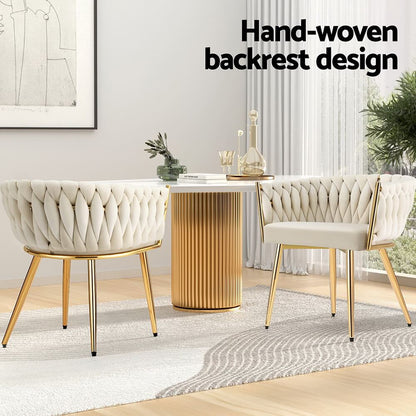 Fintona | Modern Blue Velvet Dining Chair With Arms | Beige