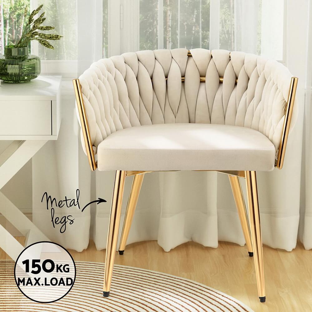 Fintona | Modern Blue Velvet Dining Chair With Arms | Beige