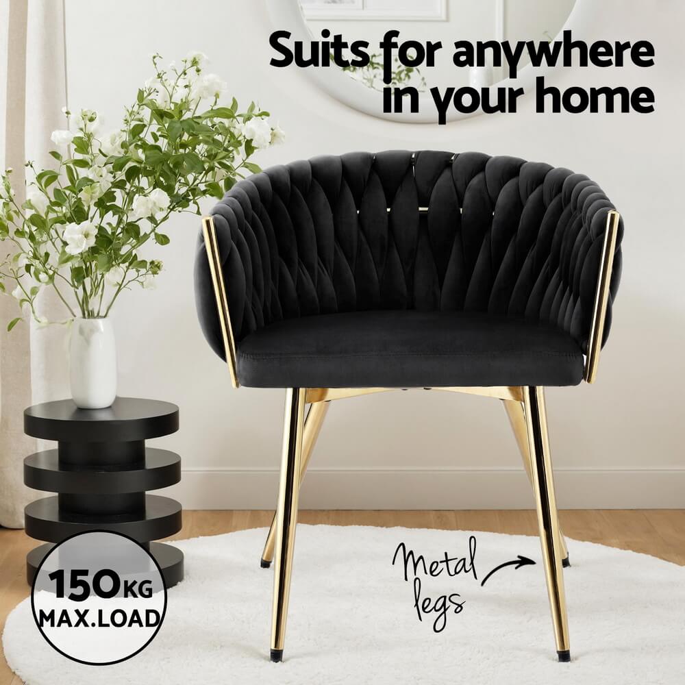 Fintona | Modern Blue Velvet Dining Chair With Arms | Black