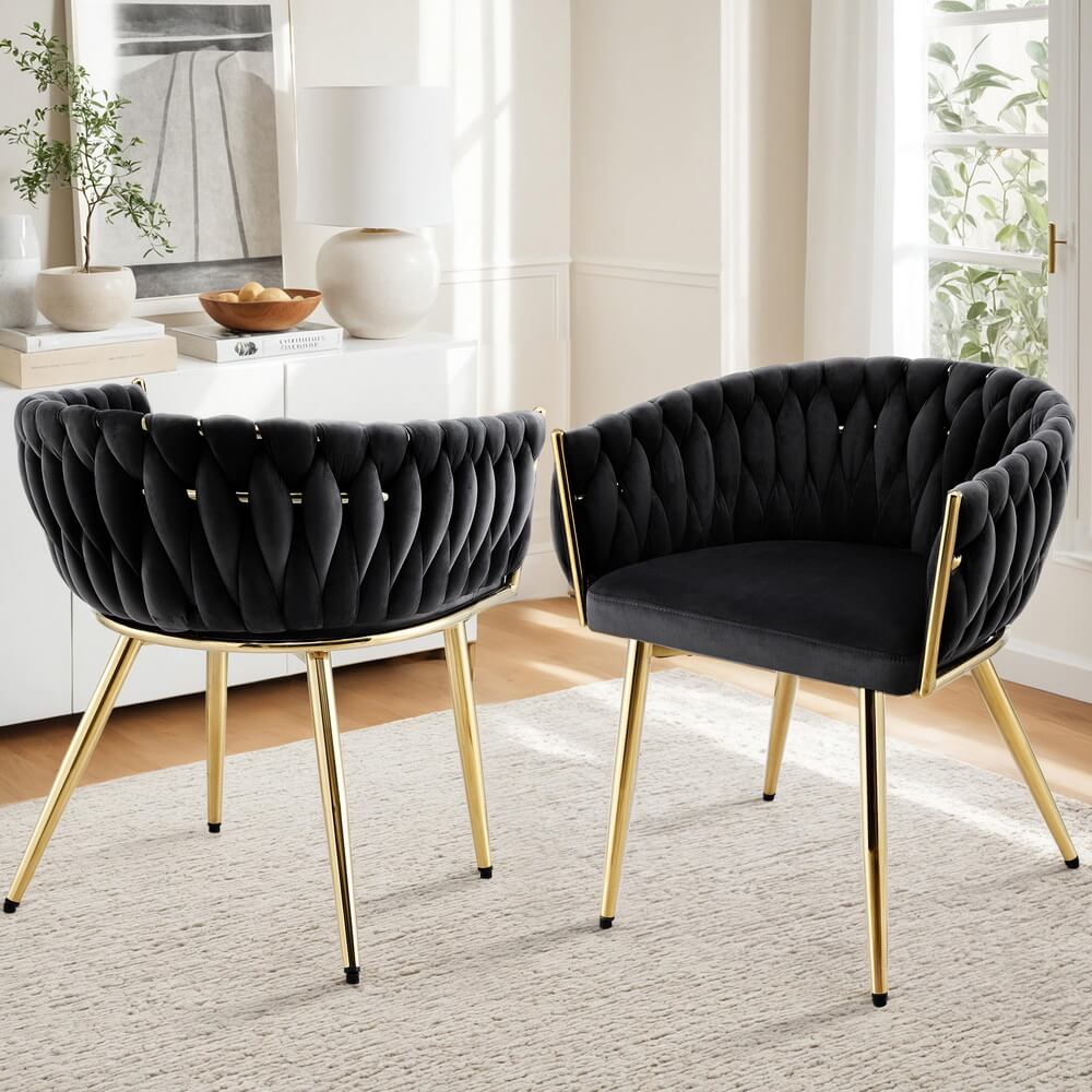 Fintona | Modern Blue Velvet Dining Chair With Arms | Black