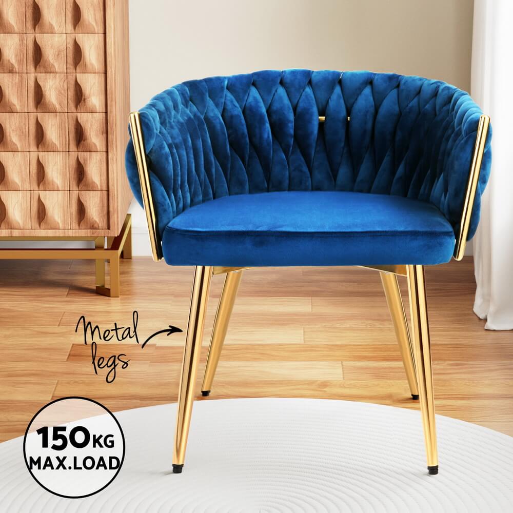 Fintona | Modern Blue Velvet Dining Chair With Arms | Blue