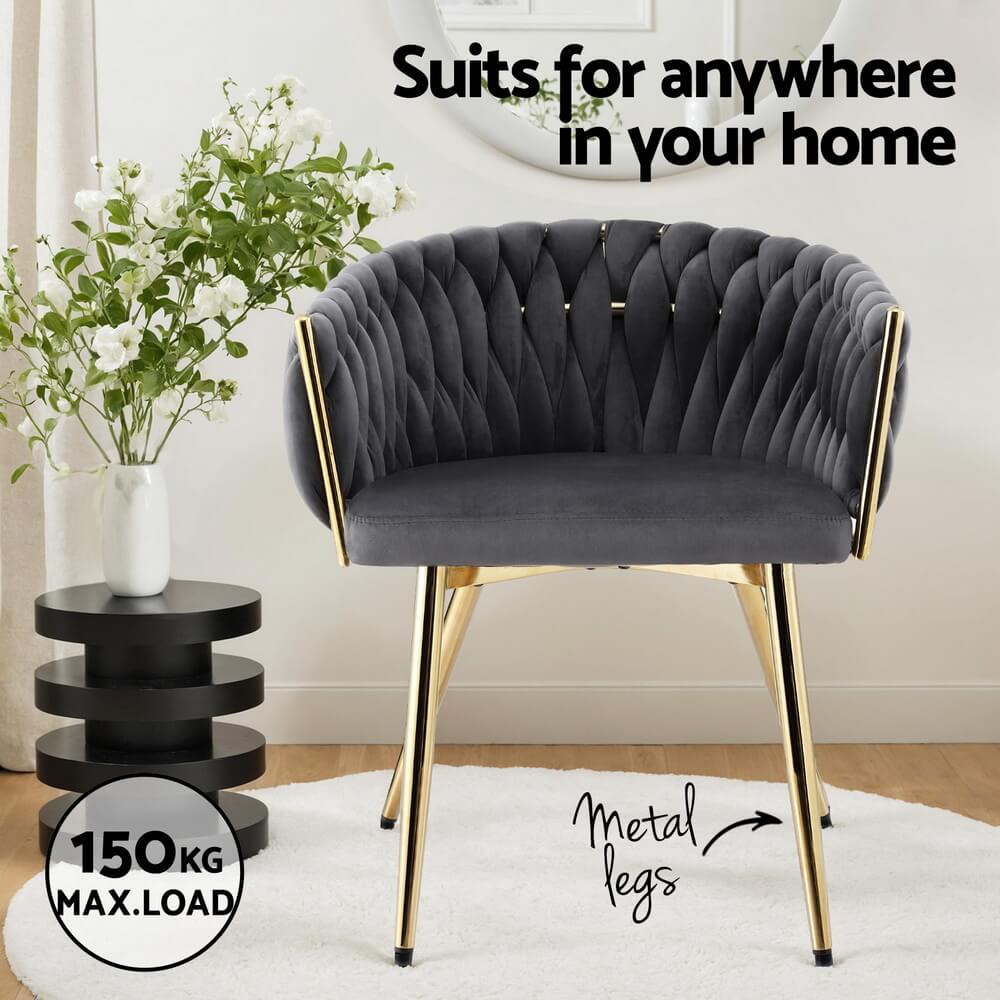 Fintona | Modern Blue Velvet Dining Chair With Arms | Grey