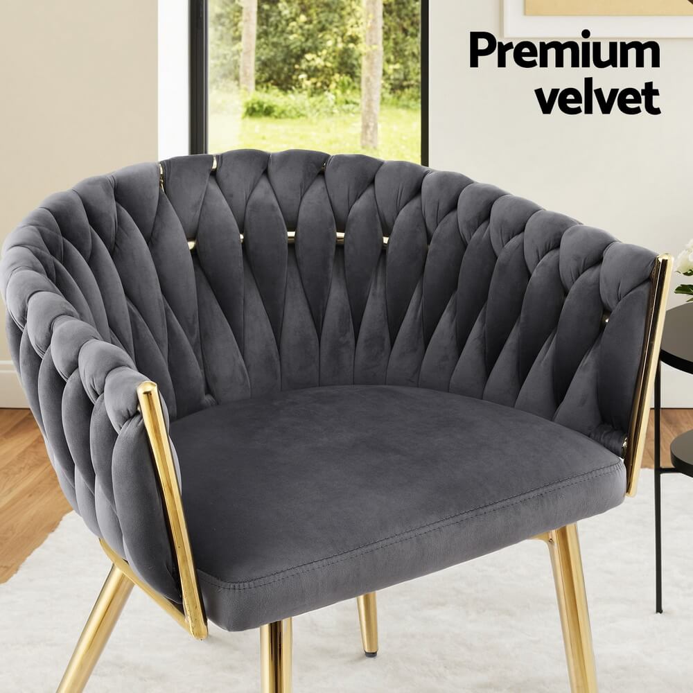 Fintona | Modern Blue Velvet Dining Chair With Arms | Grey