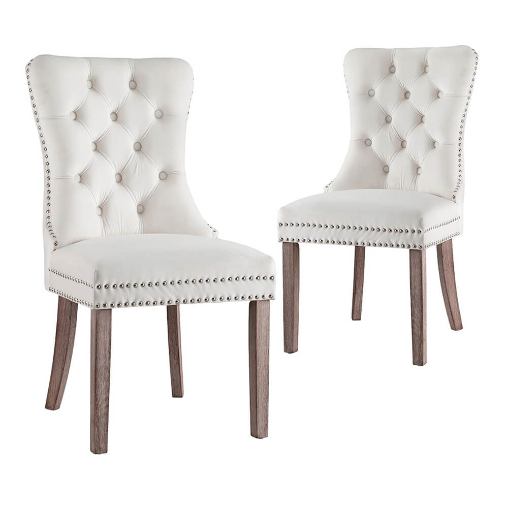 Florence | French Provincial Velvet PU Leather Wooden Dining Chairs | Set Of 2 | Beige