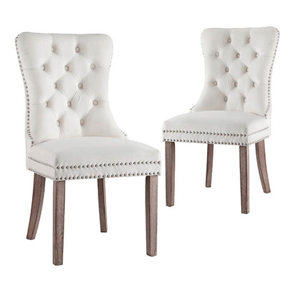 Florence | French Provincial Velvet PU Leather Wooden Dining Chairs | Set Of 2 | Beige