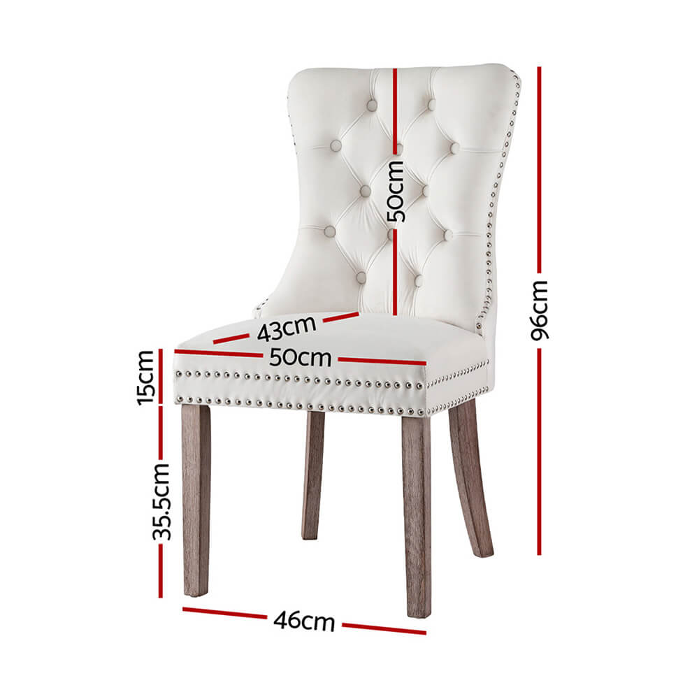 Florence | French Provincial Velvet PU Leather Wooden Dining Chairs | Set Of 2 | Beige