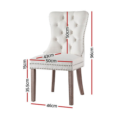 Florence | French Provincial Velvet PU Leather Wooden Dining Chairs | Set Of 2 | Beige