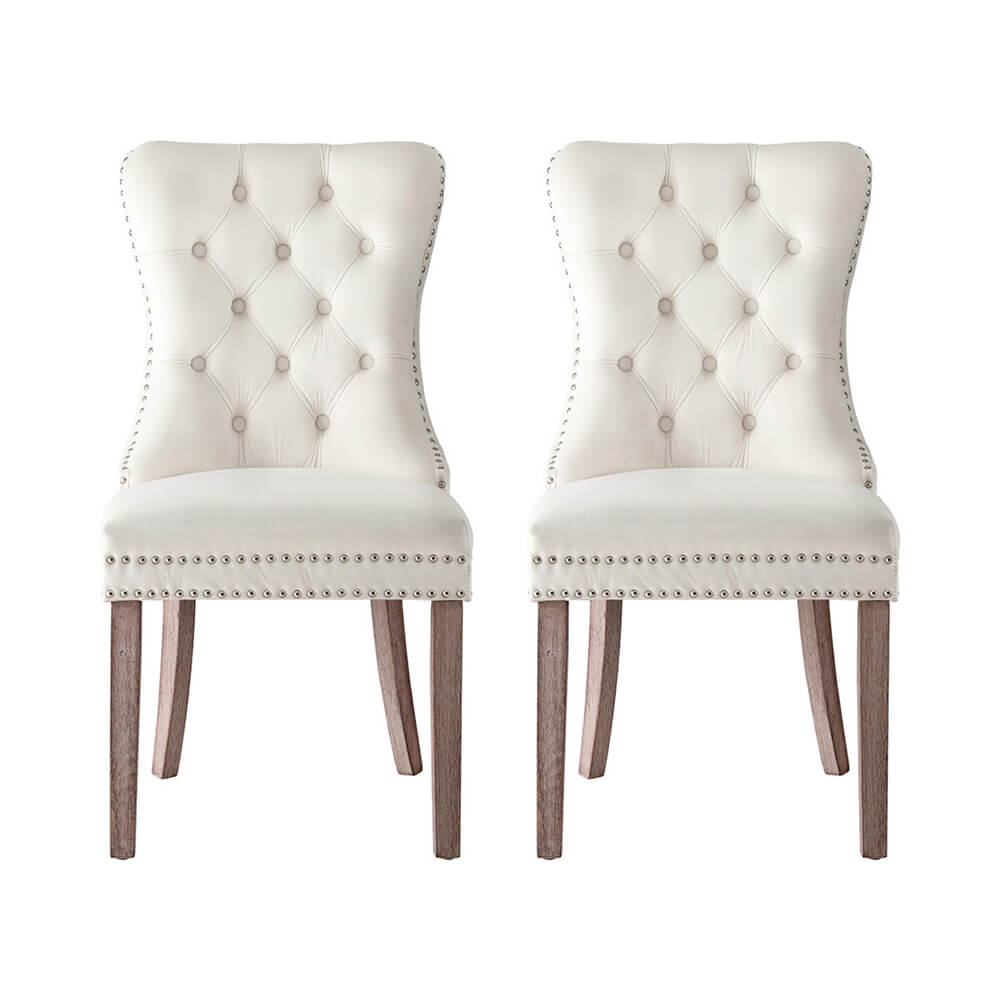 Florence | French Provincial Velvet PU Leather Wooden Dining Chairs | Set Of 2