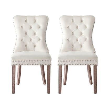 Florence | French Provincial Velvet PU Leather Wooden Dining Chairs | Set Of 2 | Beige