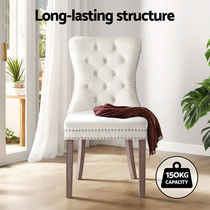 Florence | French Provincial Velvet PU Leather Wooden Dining Chairs | Set Of 2 | Beige